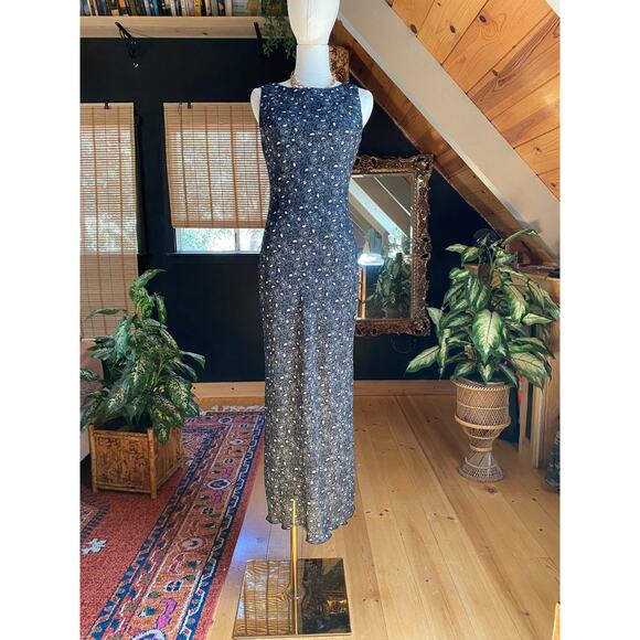 Vintage Dress Black White Floral - Picture 2 of 10